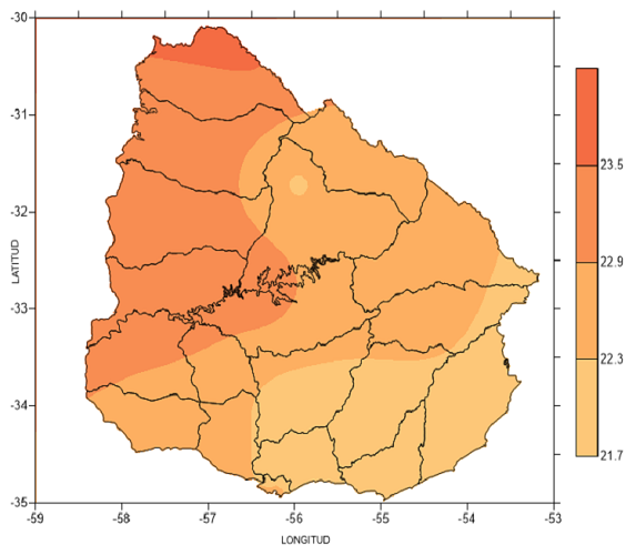Temperatura media en febrero 2021 (°C)