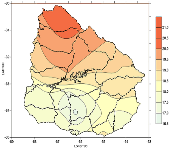 Temperatura media en abril 2019 (°C)