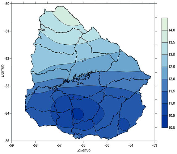 Temperatura media en agosto 2019 (°C)
