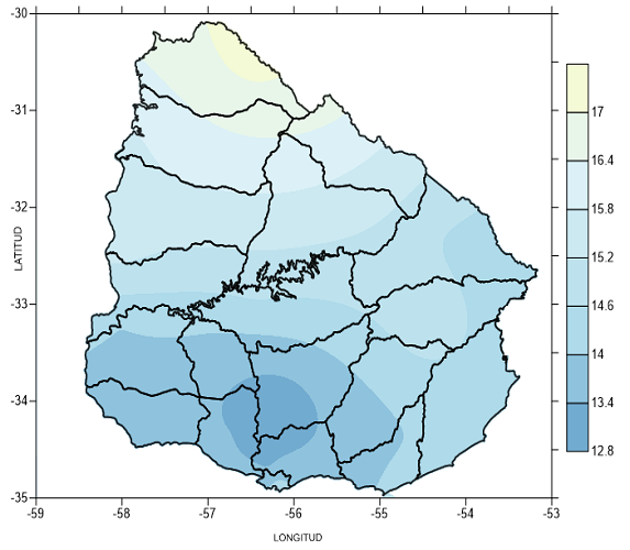 Temperatura media en junio 2019 (°C)