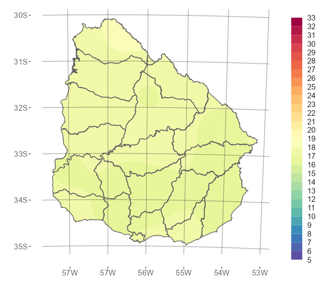 Interpolado de la temperatura media del mes de abril de 2022