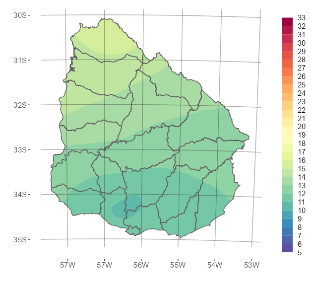 Interpolado de la temperatura media del mes de julio de 2022