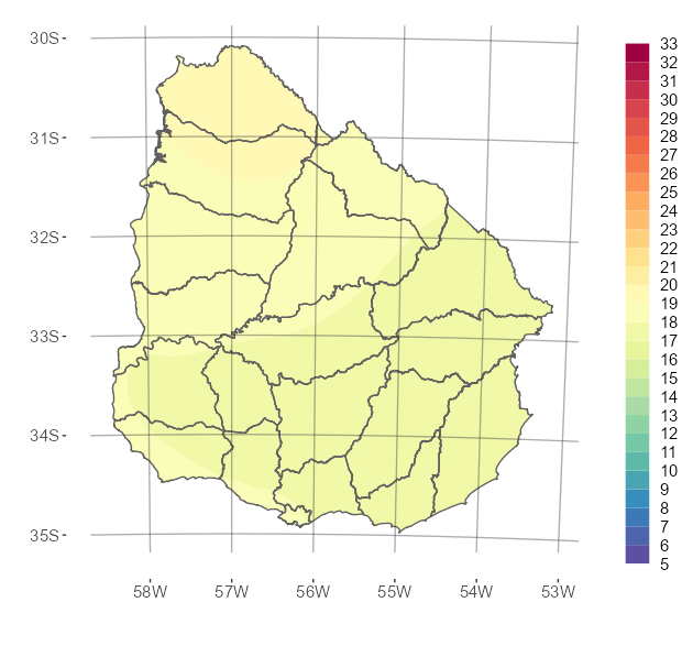 Interpolado de la temperatura media del mes de abril de 2023