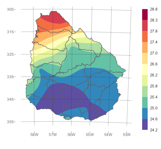 Interpolado de la temperatura media de febrero de 2025